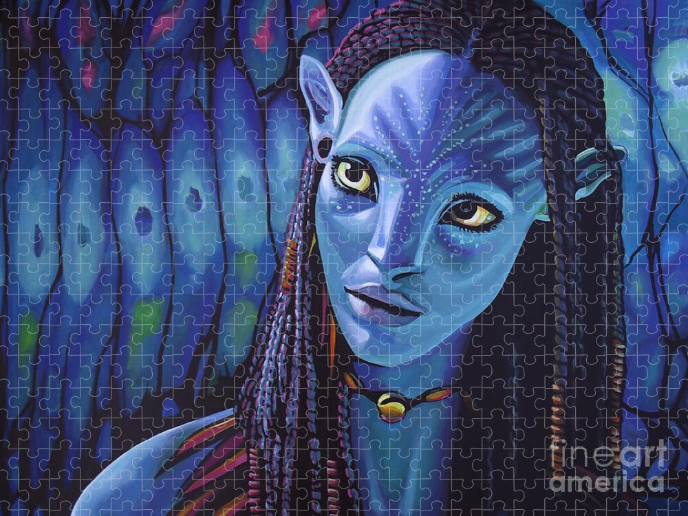 Avatar Jigsaw Puzzle featuring the painting Zoe Saldana as Neytiri in Avatar by Paul Meijering