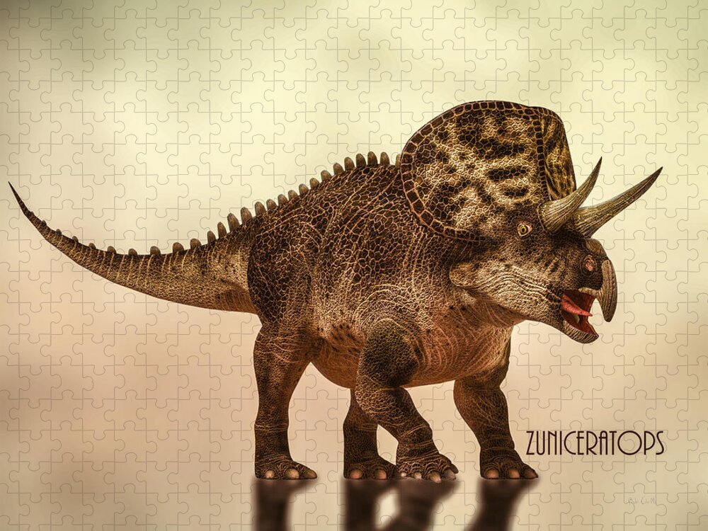 Zuniceratops Jigsaw Puzzle featuring the digital art Zuniceratops Dinosaur by Bob Orsillo