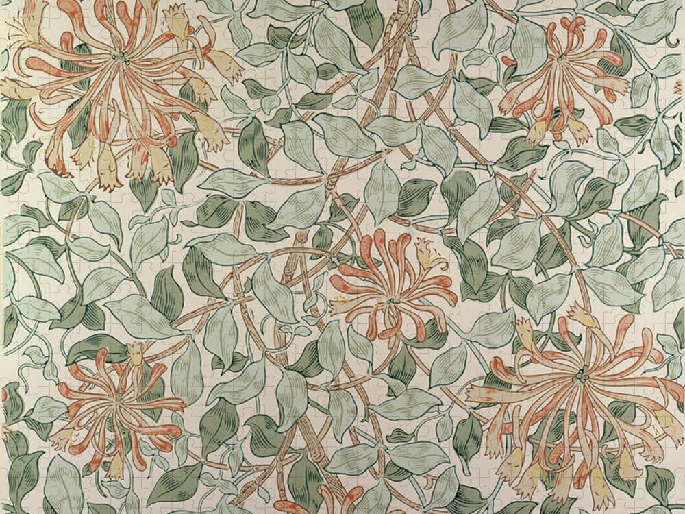 Arts And Crafts Movement Jigsaw Puzzle featuring the tapestry - textile Honeysuckle Design by William Morris