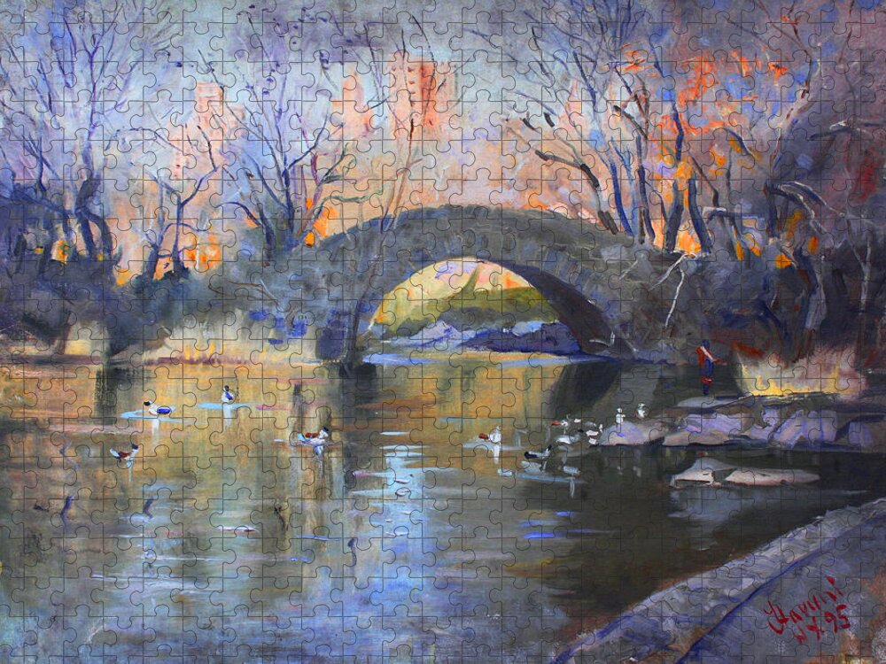 Nyc Jigsaw Puzzle featuring the painting NYC Central Park #1 by Ylli Haruni