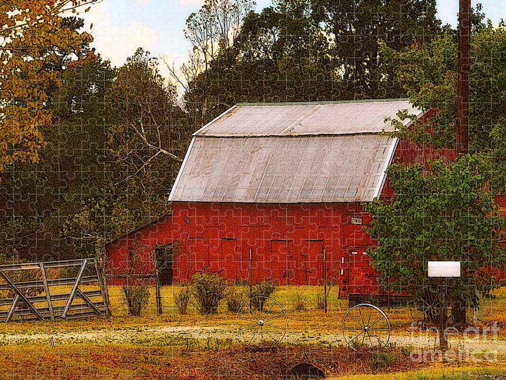 Red Barn Jigsaw Puzzle featuring the photograph Ozark Red Barn #1 by Lydia Holly