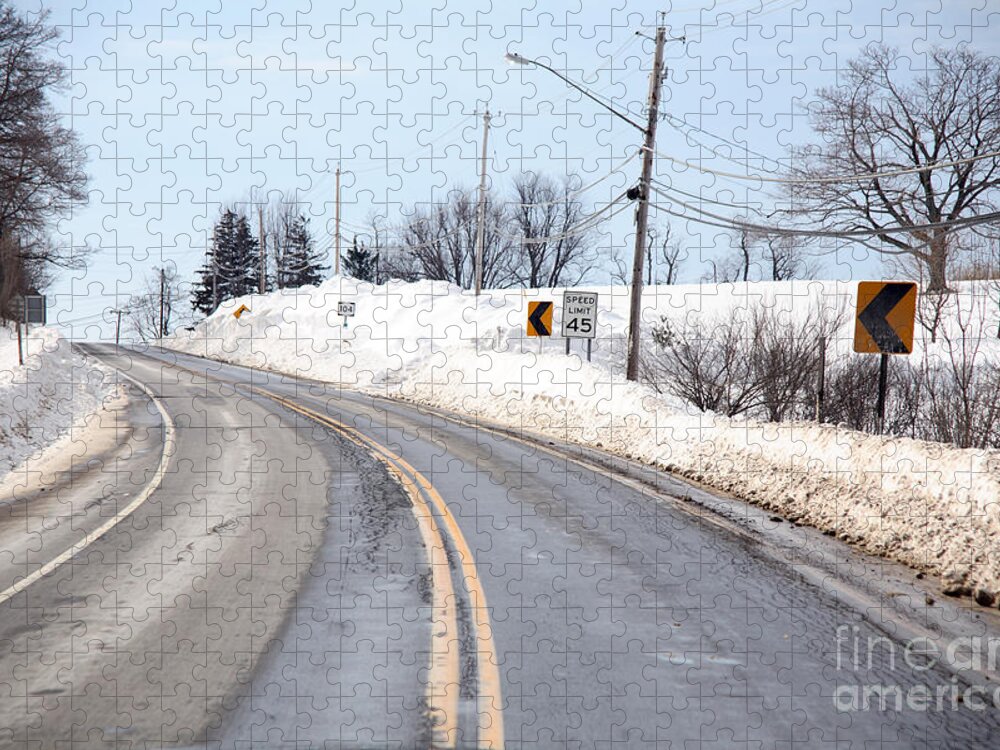 Snowstorm Jigsaw Puzzle featuring the Snow By The Roadside #1 by Ted Kinsman