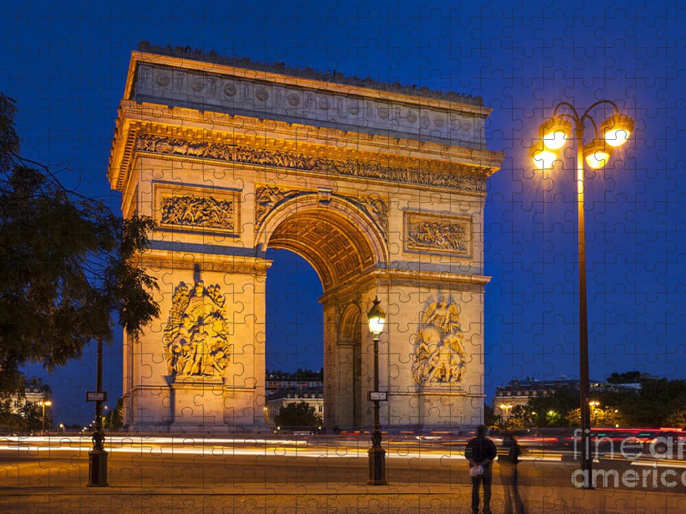 Arc Jigsaw Puzzle featuring the photograph Twilight at Arc de Triomphe #1 by Brian Jannsen