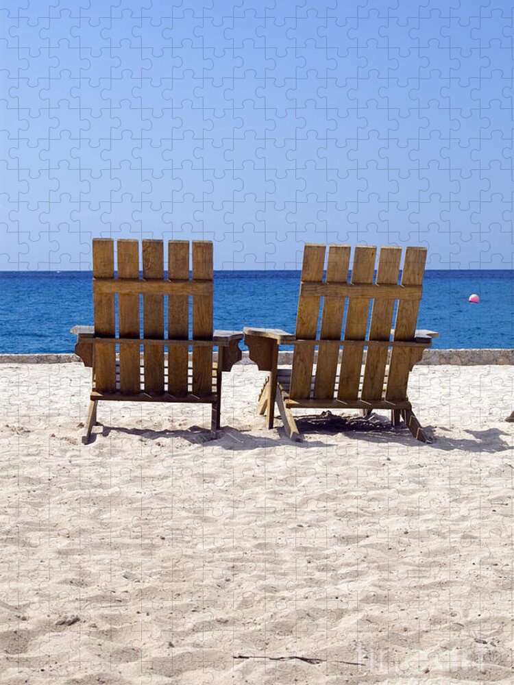 Travelpixpro Cozumel Jigsaw Puzzle featuring the photograph Cozumel Mexico Beach Chairs and Blue Skies #1 by Shawn O'Brien