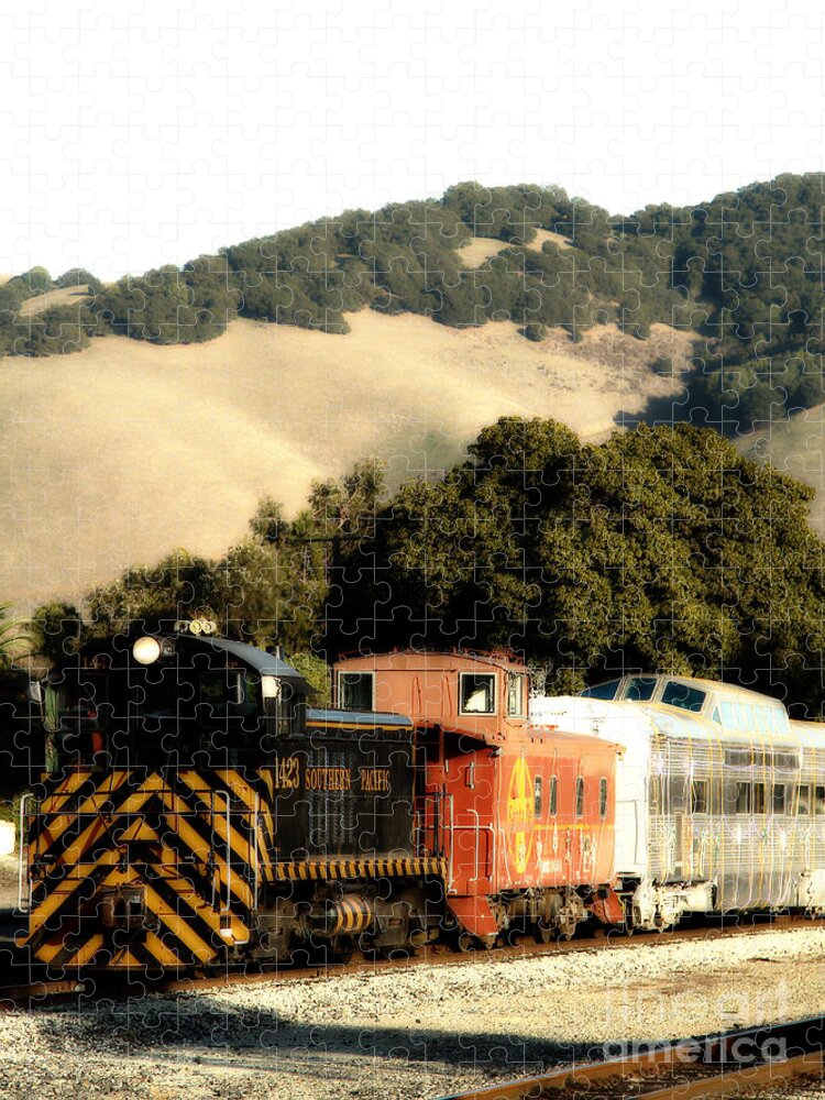 Dreamy Jigsaw Puzzle featuring the photograph Historic Niles Trains in California . Old Southern Pacific Locomotive and Sante Fe Caboose . 7D10819 #2 by Wingsdomain Art and Photography