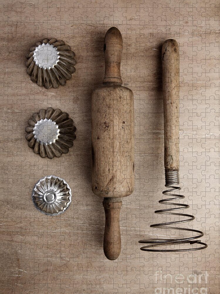 Eggbeater Jigsaw Puzzle featuring the photograph Vintage Cooking Utensils #2 by Nailia Schwarz