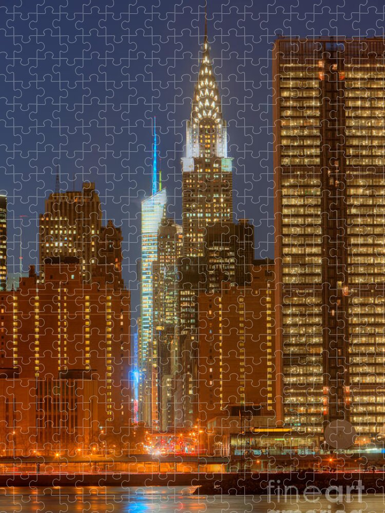 Clarence Holmes Jigsaw Puzzle featuring the photograph 42nd Street Buildings at Twilight I by Clarence Holmes