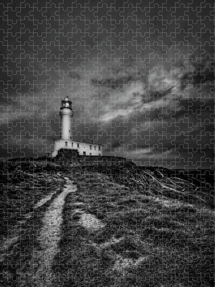 Lighthouse Jigsaw Puzzle featuring the photograph A Path To Enlightment BW by Evelina Kremsdorf