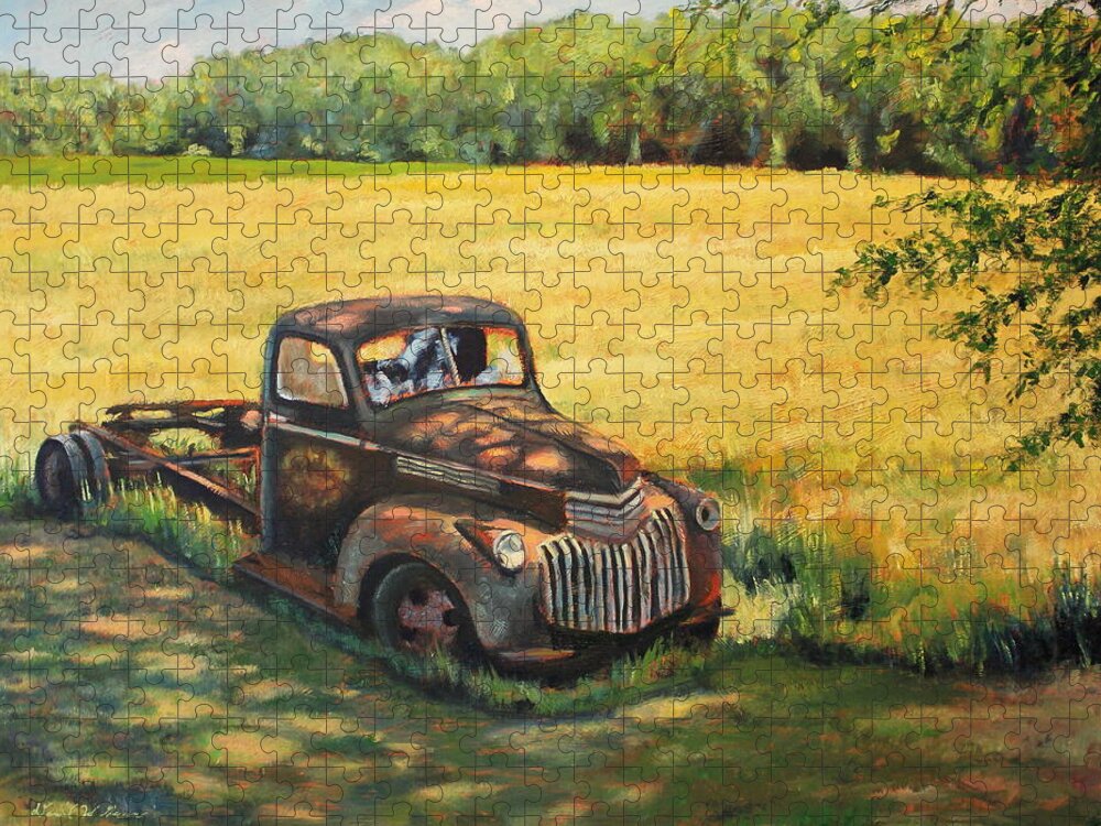 Truck Jigsaw Puzzle featuring the painting A spot in the shade by Daniel W Green