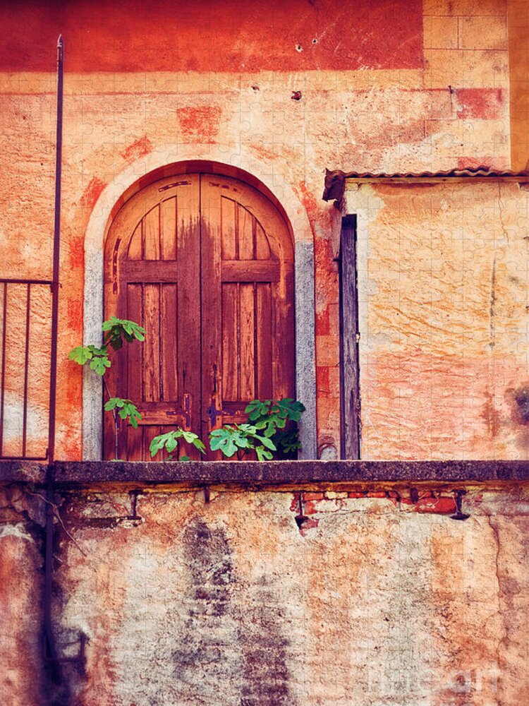 Door Jigsaw Puzzle featuring the photograph Abandoned building door with leaves by Silvia Ganora