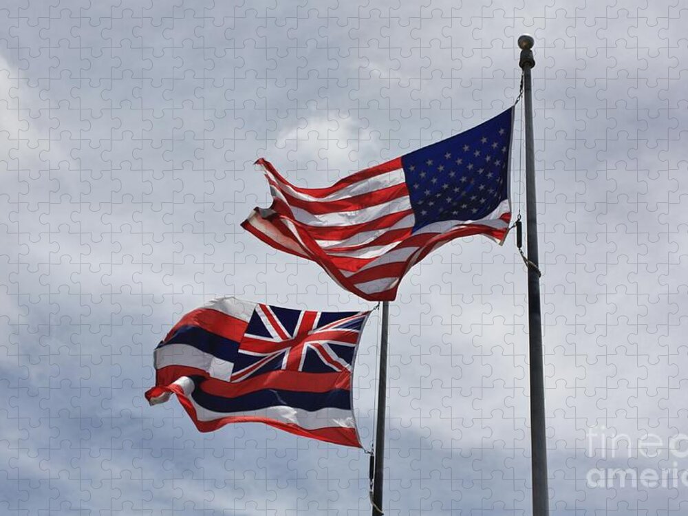 State Of Hawaii Flag Jigsaw Puzzle featuring the photograph American and State of Hawaii Flags by Craig Wood