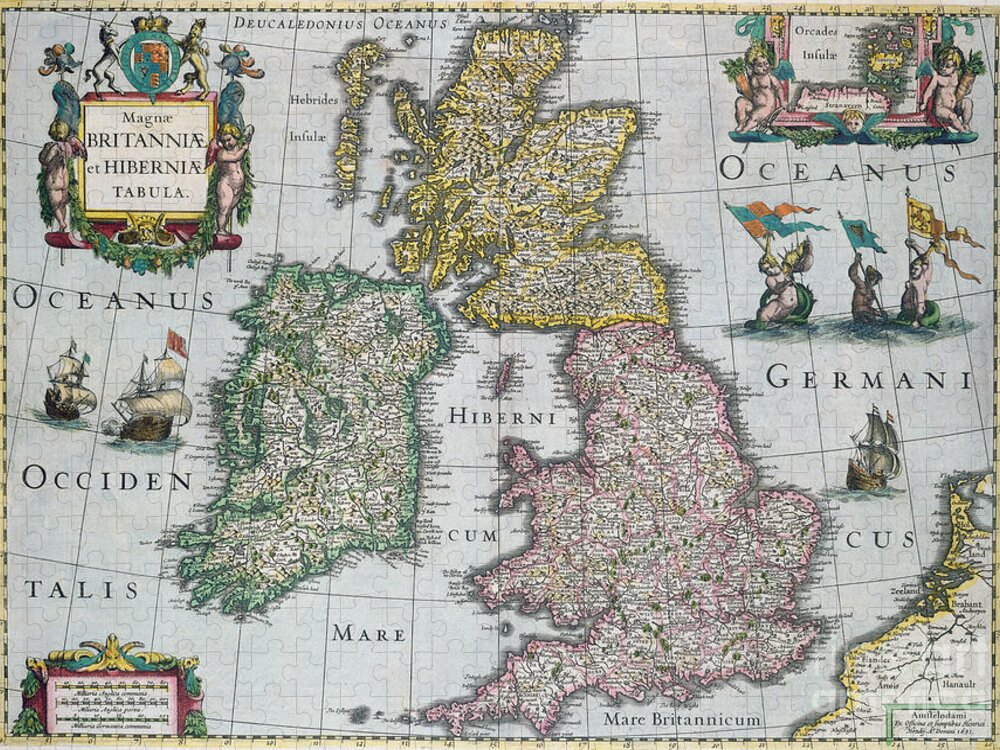 Maps Jigsaw Puzzle featuring the drawing Antique Map of Britain by English School