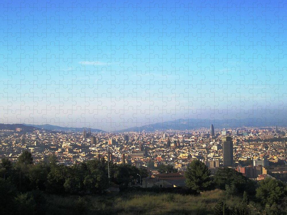 Harbor Jigsaw Puzzle featuring the photograph Barcelona Panoramic City View II Spain by John Shiron
