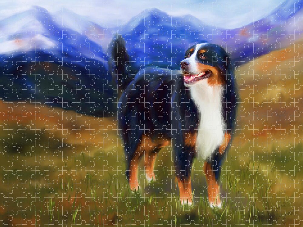 Dog Jigsaw Puzzle featuring the painting Bear - Bernese Mountain Dog by Michelle Wrighton