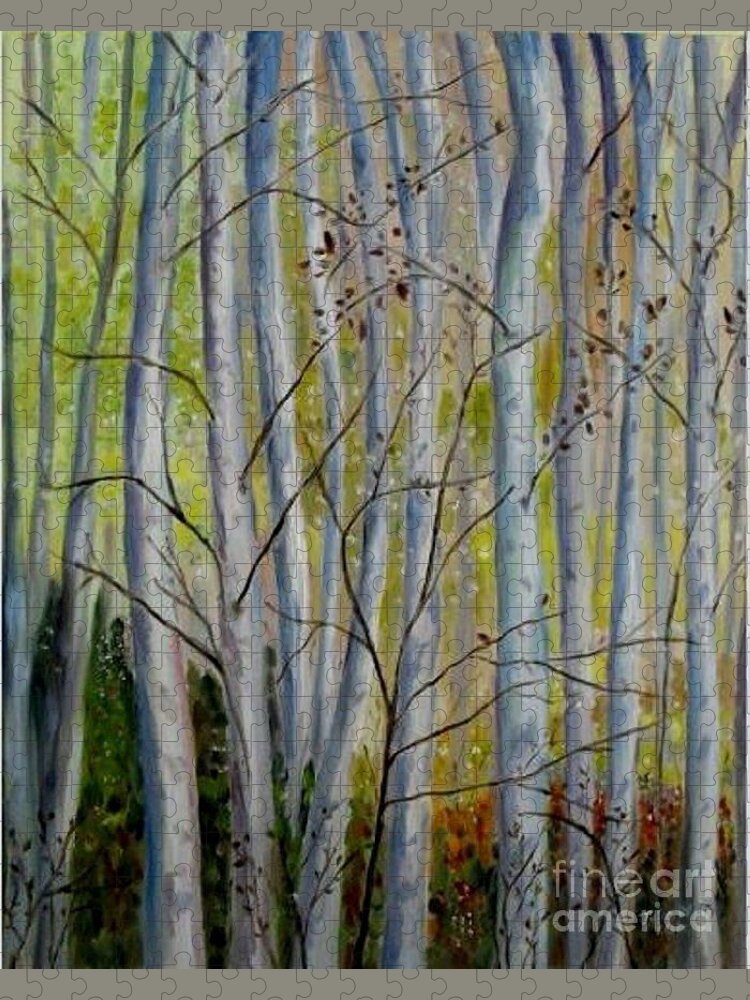 Birch Jigsaw Puzzle featuring the painting Birch Forest by Julie Brugh Riffey