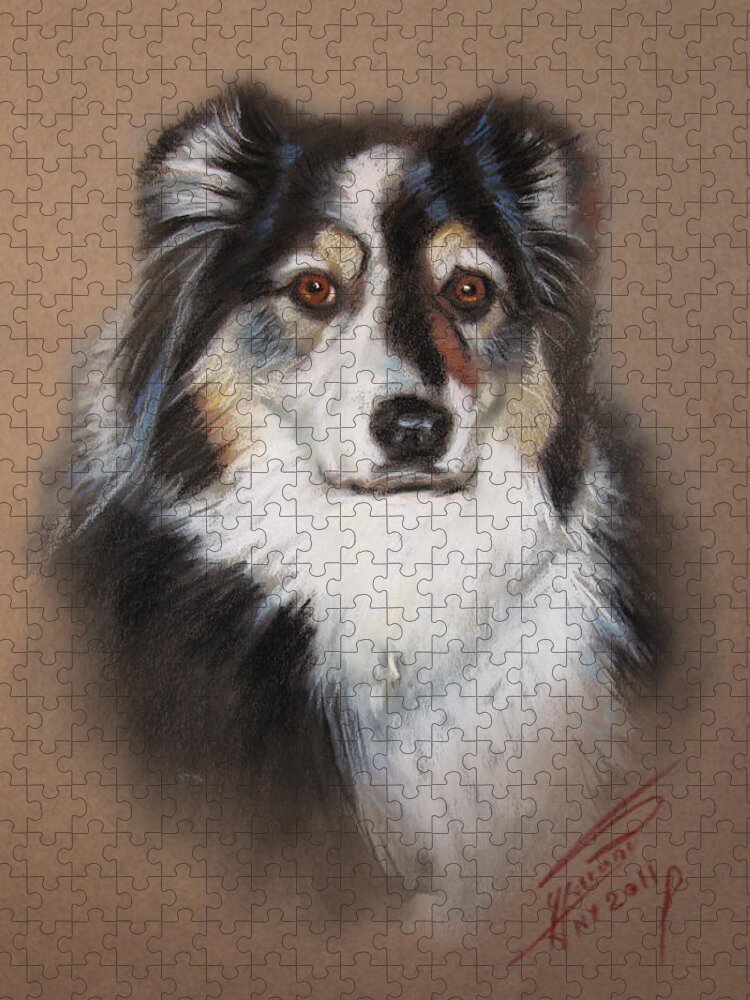 Finnish Lapphund Jigsaw Puzzle featuring the pastel Black and White by Ylli Haruni
