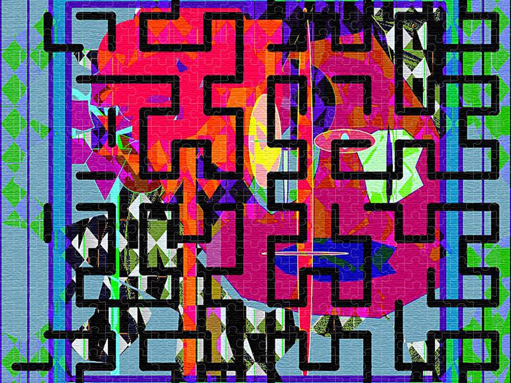 Ebsq Jigsaw Puzzle featuring the digital art Black Maze on Green by Dee Flouton