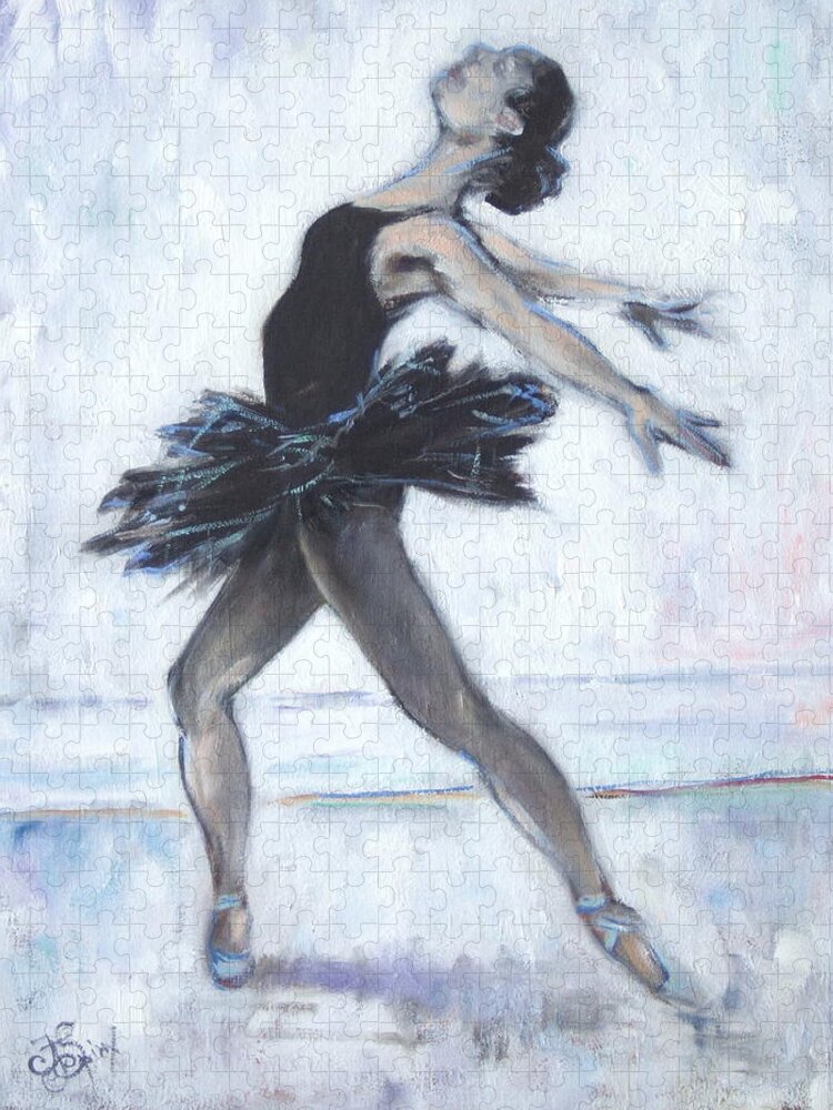 Ballet Jigsaw Puzzle featuring the painting Black swan by Irek Szelag