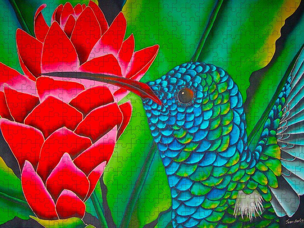 Blue Hummingbird Jigsaw Puzzle featuring the painting Blue Hummingbird - Exotic Bird by Daniel Jean-Baptiste