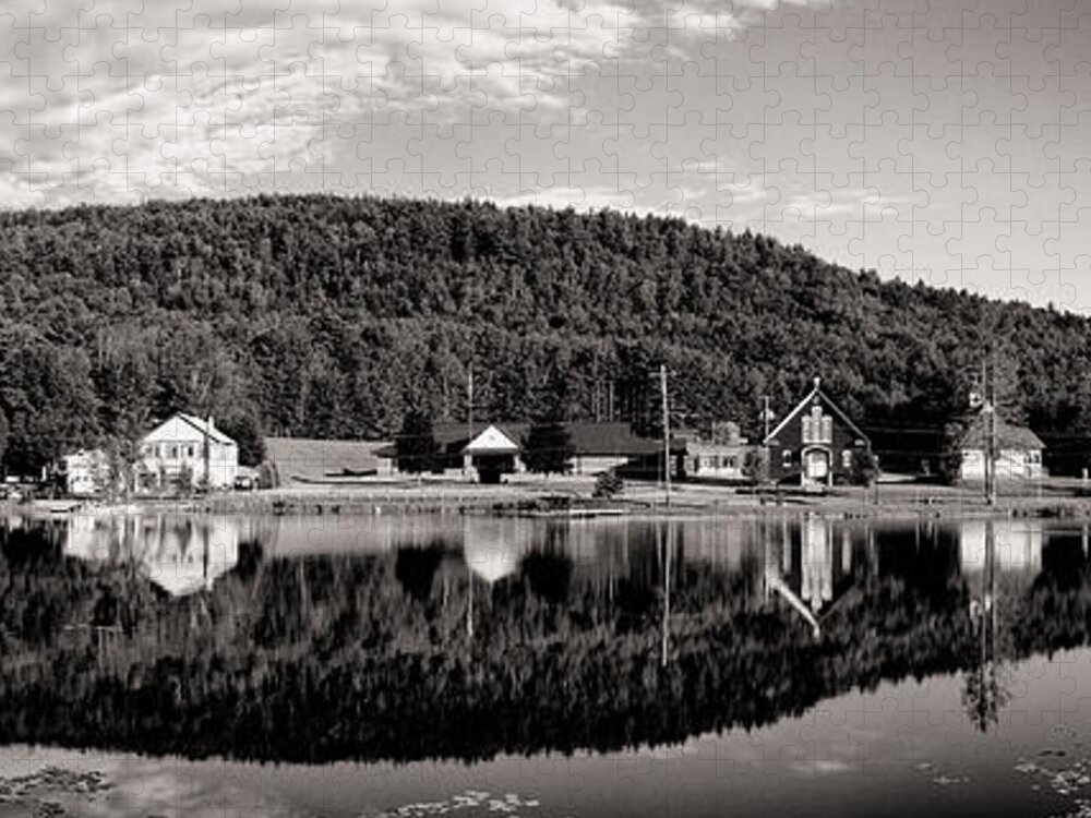 Adirondacks Jigsaw Puzzle featuring the photograph Brant Lake Reflections Black and White by Joshua House
