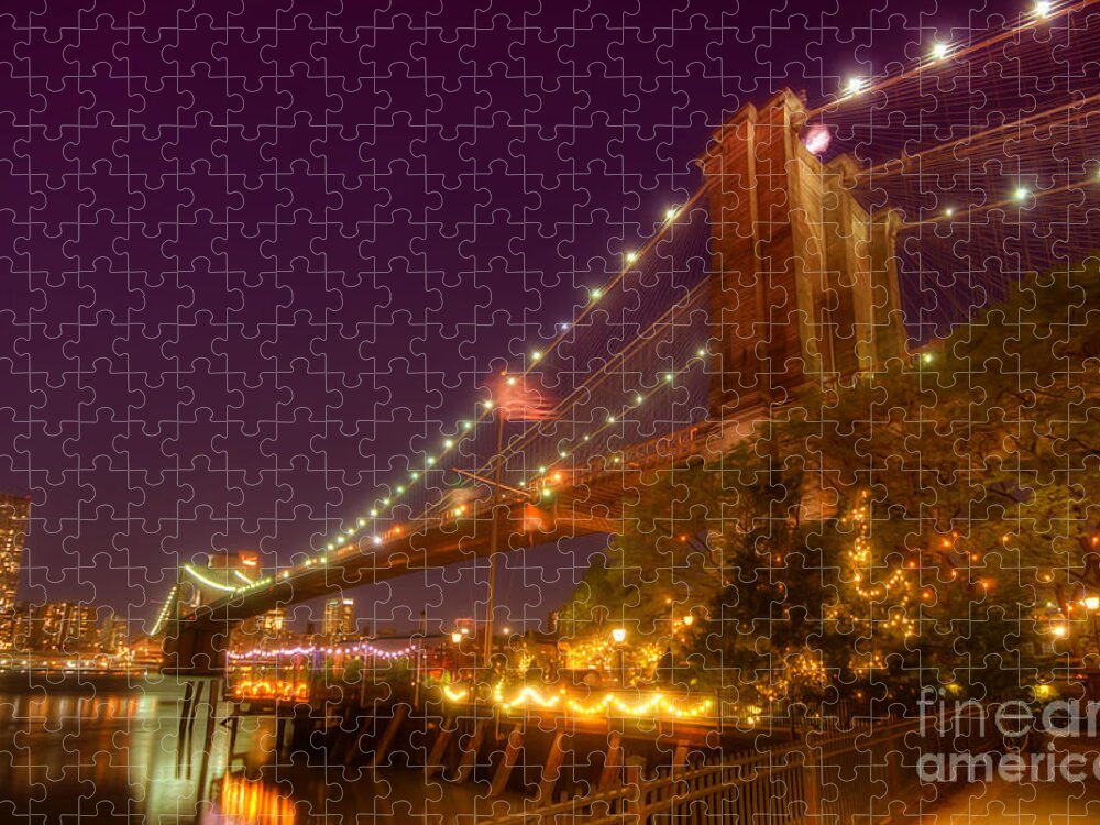 Art Jigsaw Puzzle featuring the photograph Brooklyn Bridge At Night by Yhun Suarez