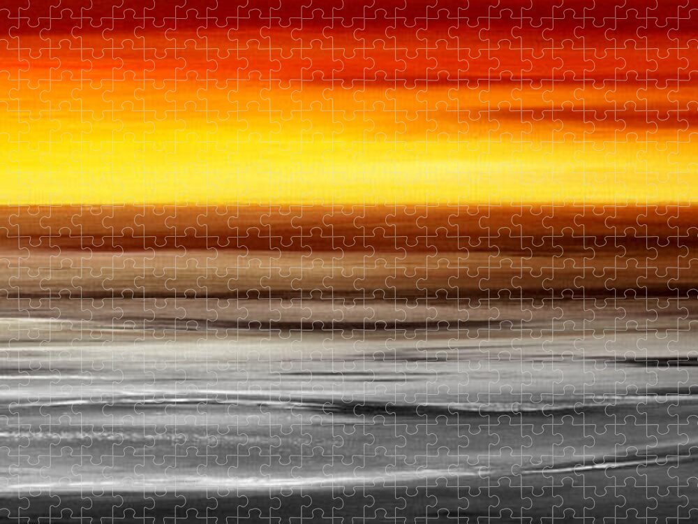 Sunset Jigsaw Puzzle featuring the painting Brushed 777 - Panoramic Sunset by Gina De Gorna
