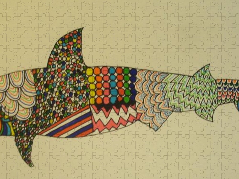 Bull Shark Jigsaw Puzzle featuring the drawing Bull Shark by Samantha Lusby
