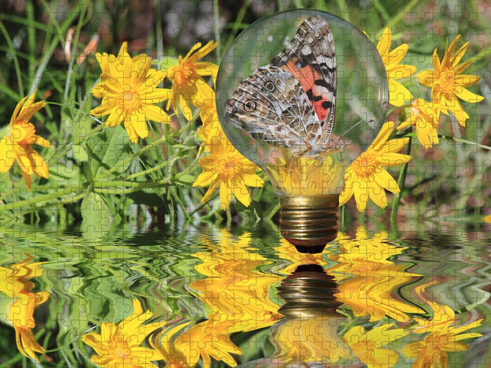 Butterfly Jigsaw Puzzle featuring the photograph Butterfly In A Bulb II - Landscape by Shane Bechler