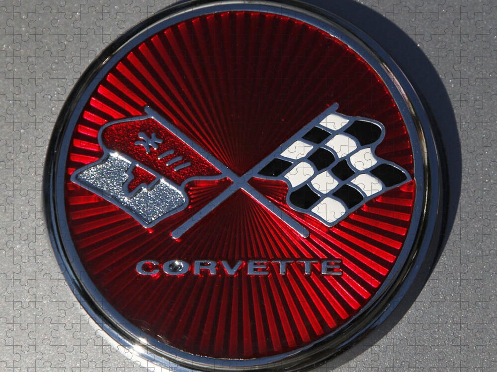 Corvette Jigsaw Puzzle featuring the photograph C3 Corvette emblem silver by Dennis Hedberg