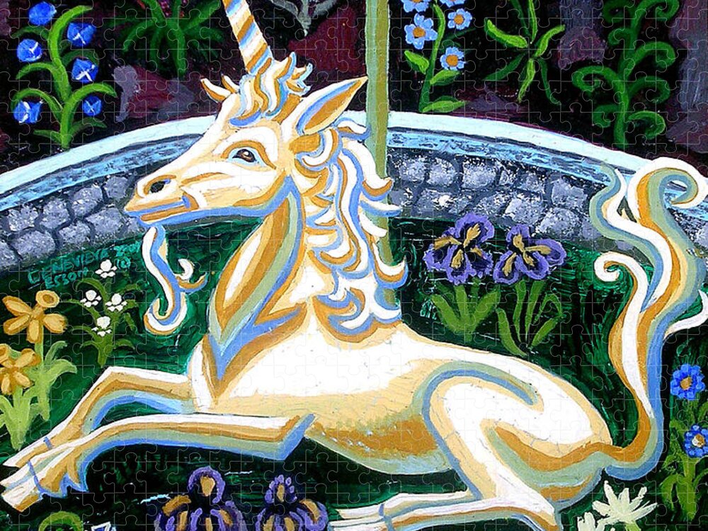 Unicorn Jigsaw Puzzle featuring the painting Captive Unicorn by Genevieve Esson