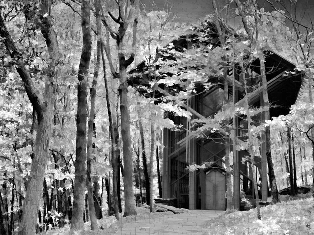 thorncrown Chapel Jigsaw Puzzle featuring the photograph Chapel In The Woods - Infrared by Lana Trussell