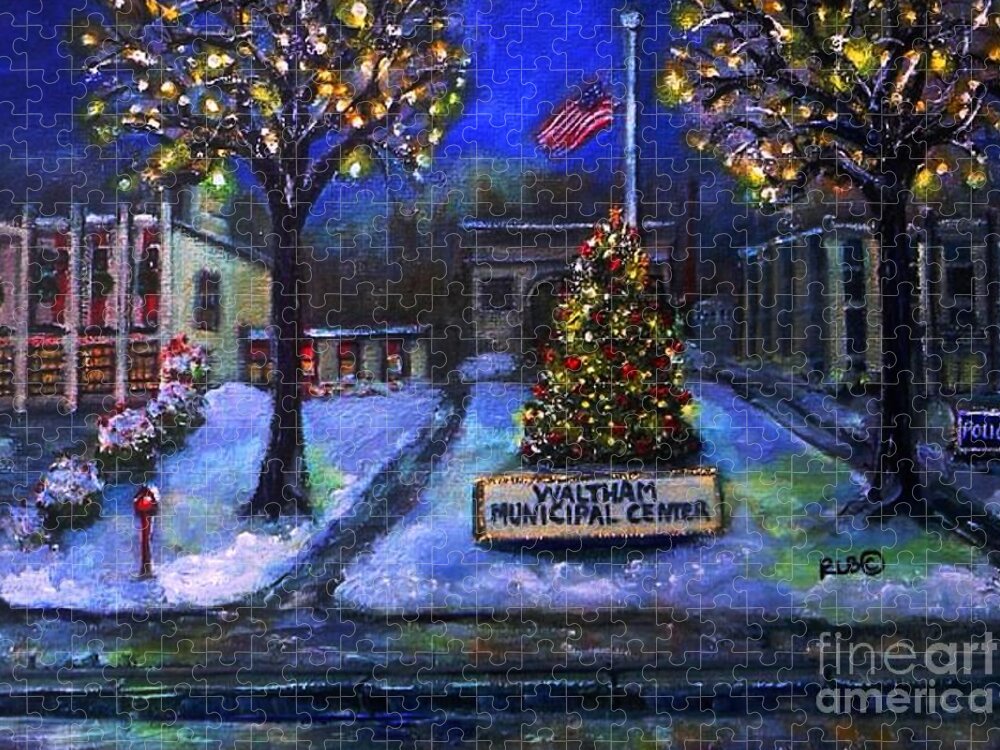 Waltham Jigsaw Puzzle featuring the painting Christmas at the Municipal Center by Rita Brown