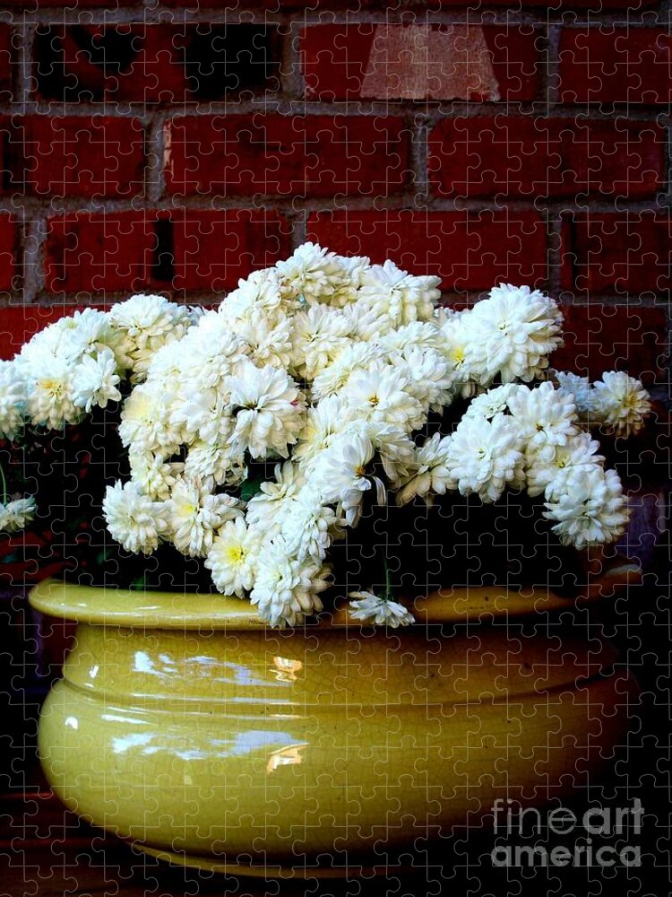 Mums Jigsaw Puzzle featuring the photograph Chrysanthemums in a Yellow Pot by Tatyana Searcy