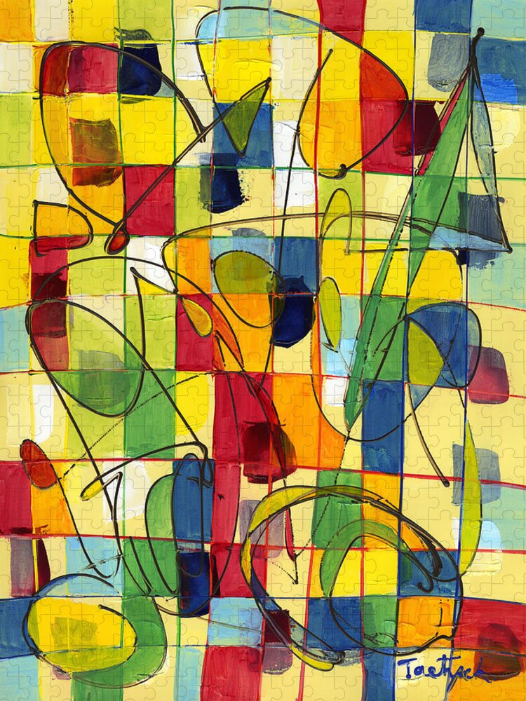 Abstract Jigsaw Puzzle featuring the painting Circus Partners by Lynne Taetzsch