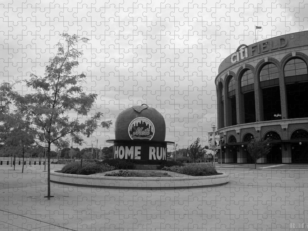 Shea Stadium Jigsaw Puzzle featuring the photograph CITI FIELD in BLACK AND WHITE by Rob Hans