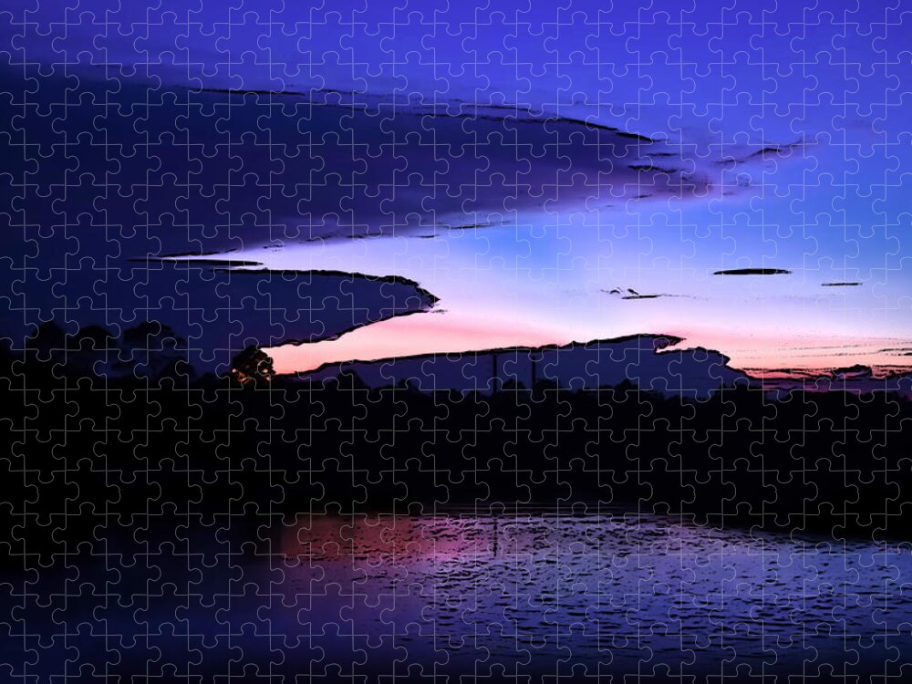 Clouds Jigsaw Puzzle featuring the photograph Clouded Sunset Over the Tomoka by DigiArt Diaries by Vicky B Fuller