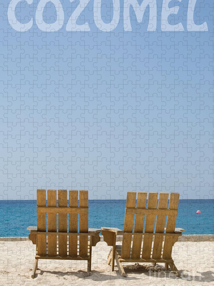 Travelpixpro Cozumel Jigsaw Puzzle featuring the photograph Cozumel Mexico Poster Design Beach Chairs and Blue Skies by Shawn O'Brien