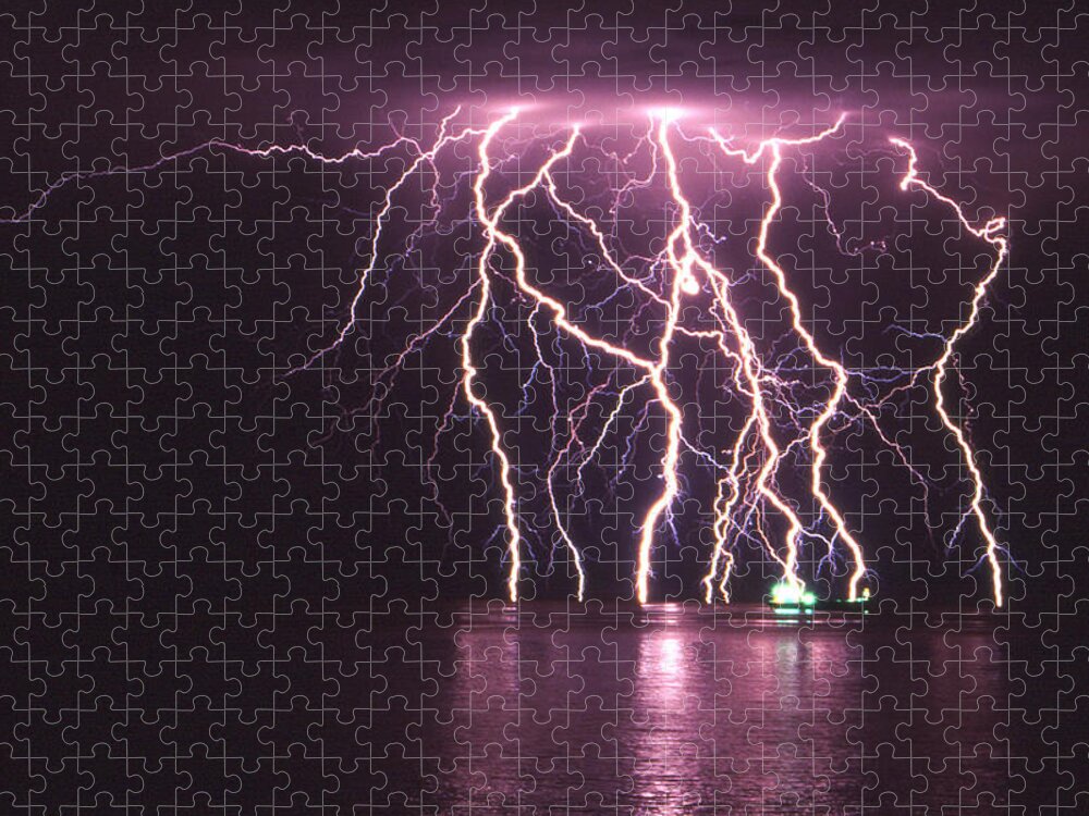 Lightning Jigsaw Puzzle featuring the photograph Dancing on Water by Robert Caddy