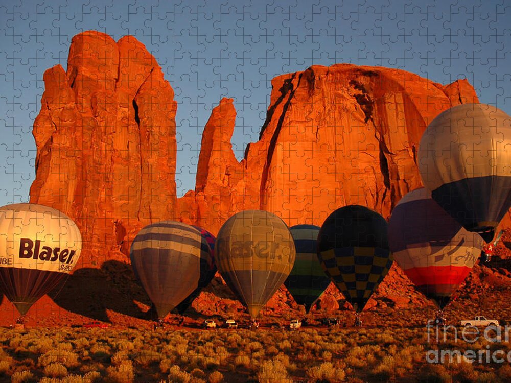 Hot Air Balloons Jigsaw Puzzle featuring the photograph Dawn Flight in Monument Valley by Vivian Christopher