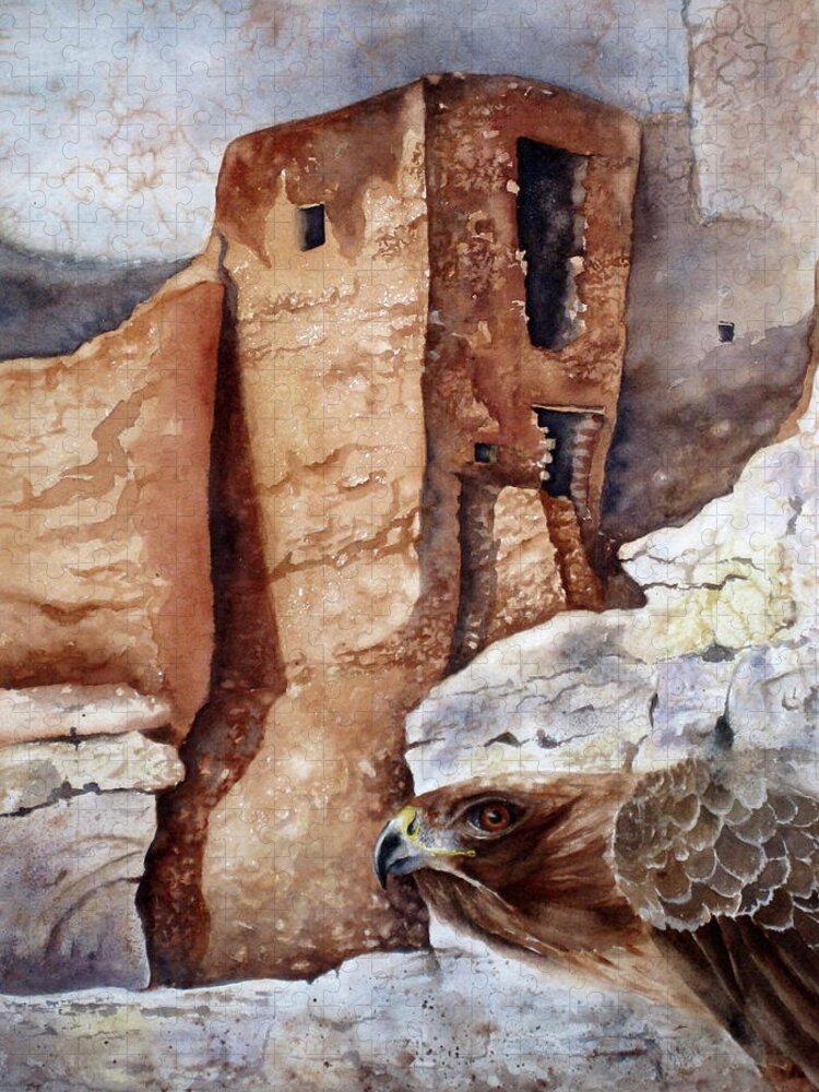 Pueblo Jigsaw Puzzle featuring the painting Desert Dwellers by Mary McCullah