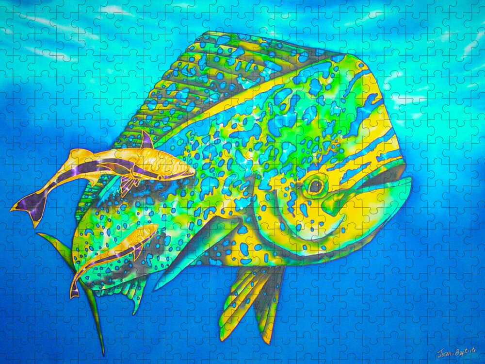 Mahi Mahi Jigsaw Puzzle featuring the painting Dorado and Remoras - Dorado Fish by Daniel Jean-Baptiste