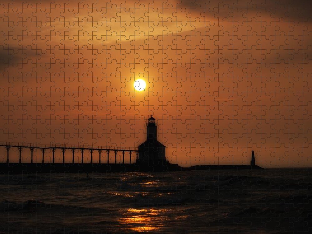 Sunset Jigsaw Puzzle featuring the photograph Dreamy Sunset At The Lighthouse by Scott Wood