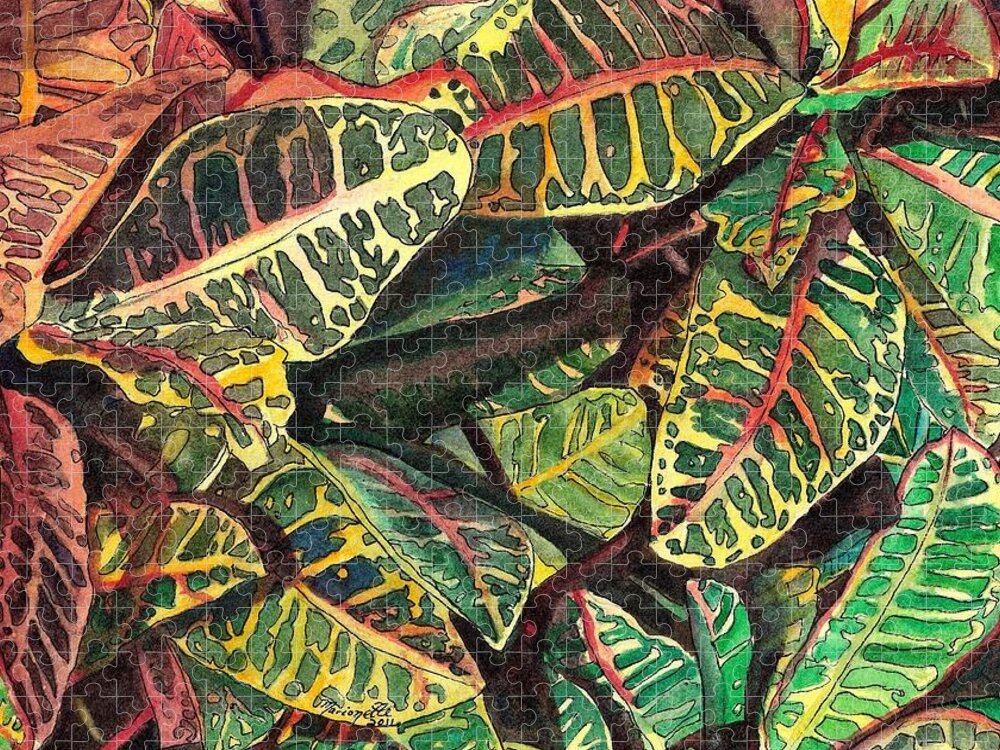 Croton Jigsaw Puzzle featuring the painting Elena's Crotons by Marionette Taboniar