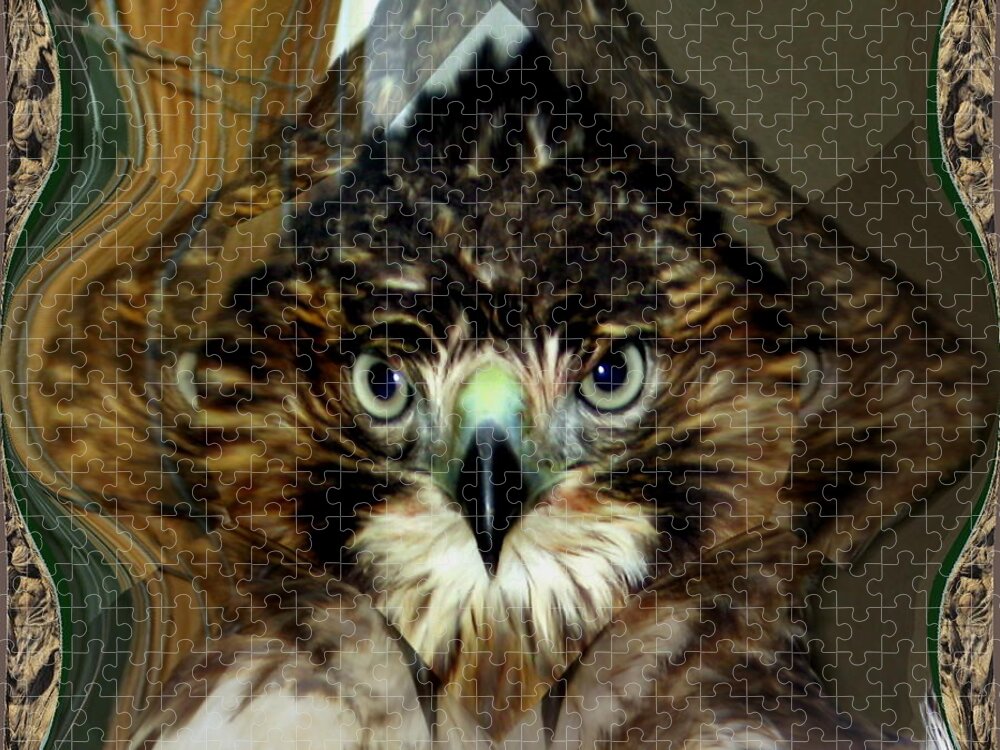 Hawk Jigsaw Puzzle featuring the digital art Faceted Hawk by Renee Trenholm