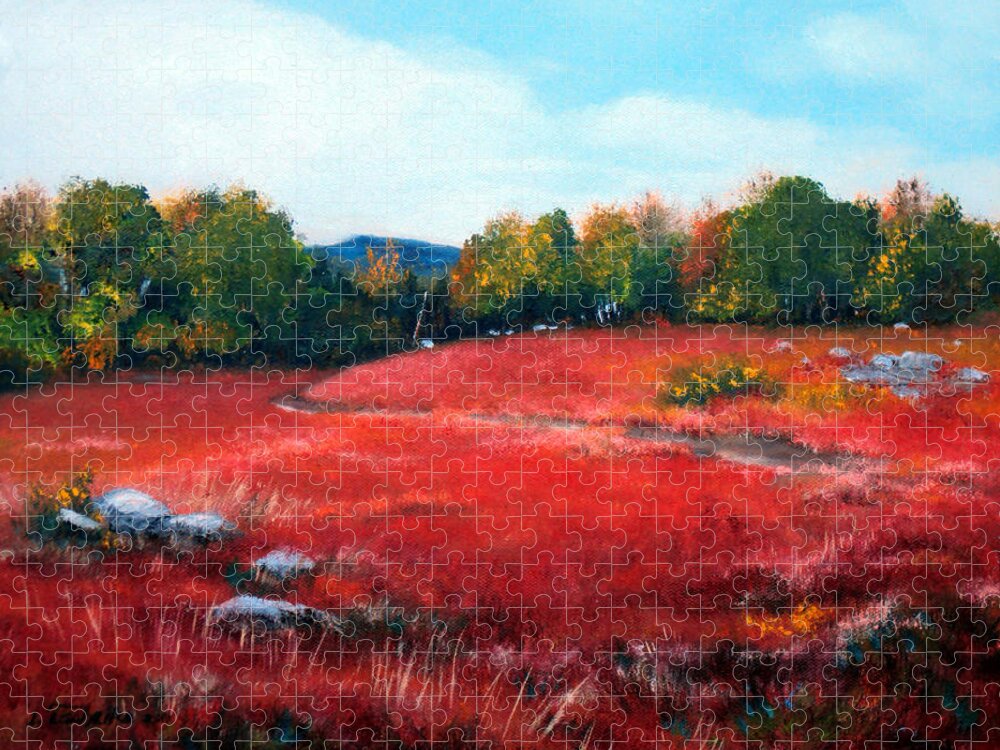 Maine Jigsaw Puzzle featuring the painting Fall Blueberry Field 2011 by Laura Tasheiko