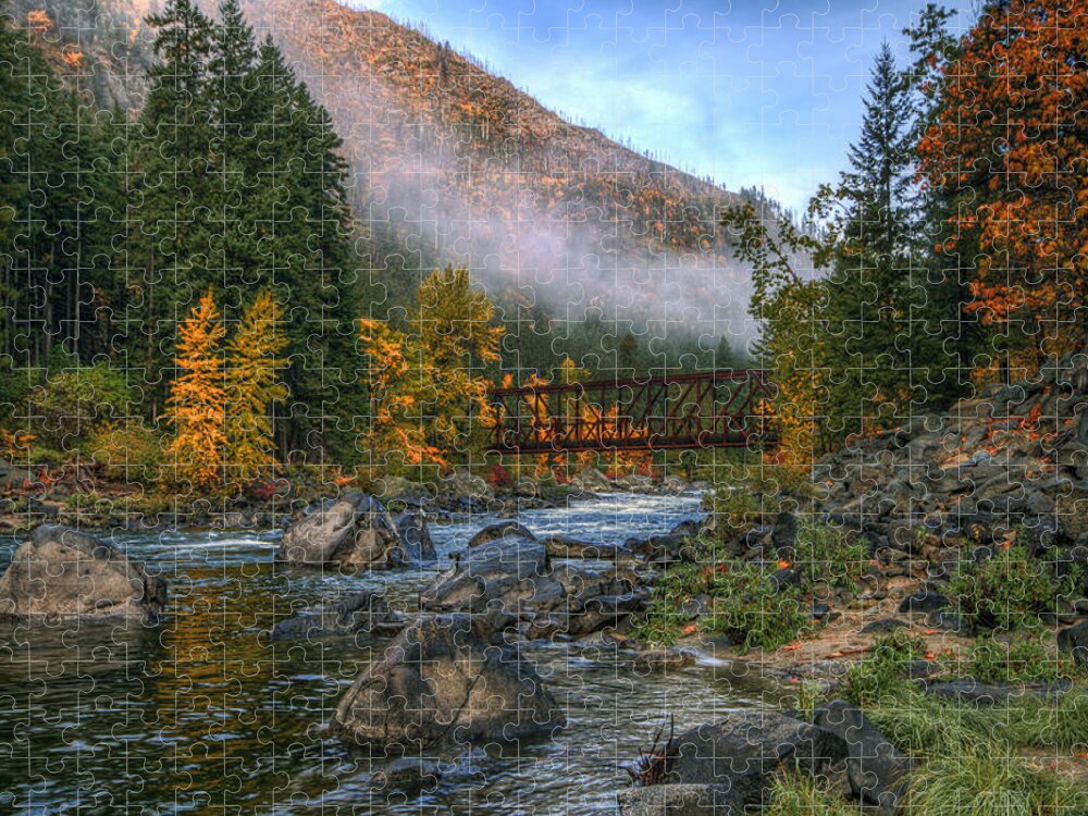 Hdr Jigsaw Puzzle featuring the photograph Fall up the Tumwater by Brad Granger