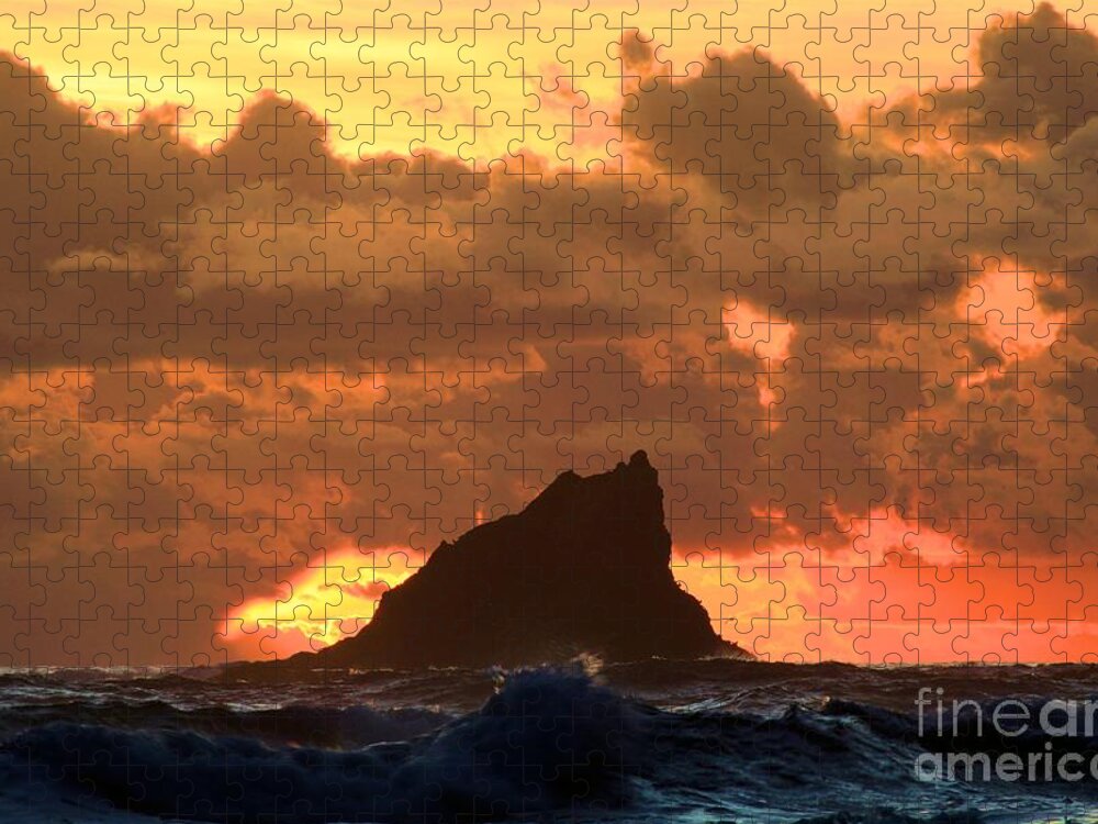 Olympic National Park Second Beach Jigsaw Puzzle featuring the photograph Fiery Peak by Adam Jewell