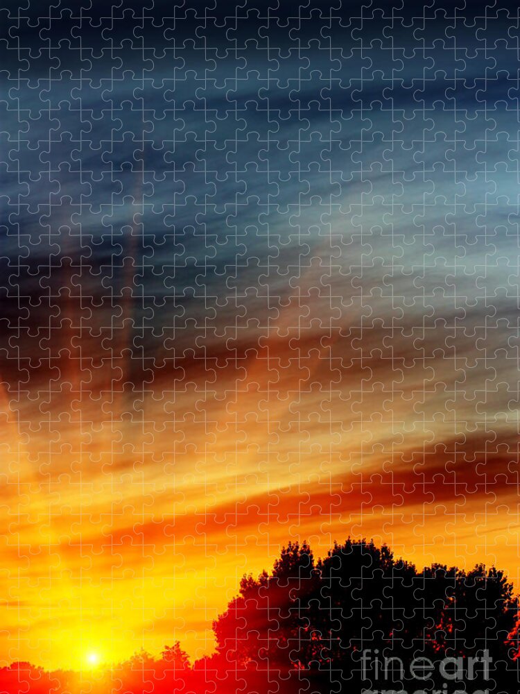 Sunset Jigsaw Puzzle featuring the photograph Fiery sunset in the evening by Simon Bratt
