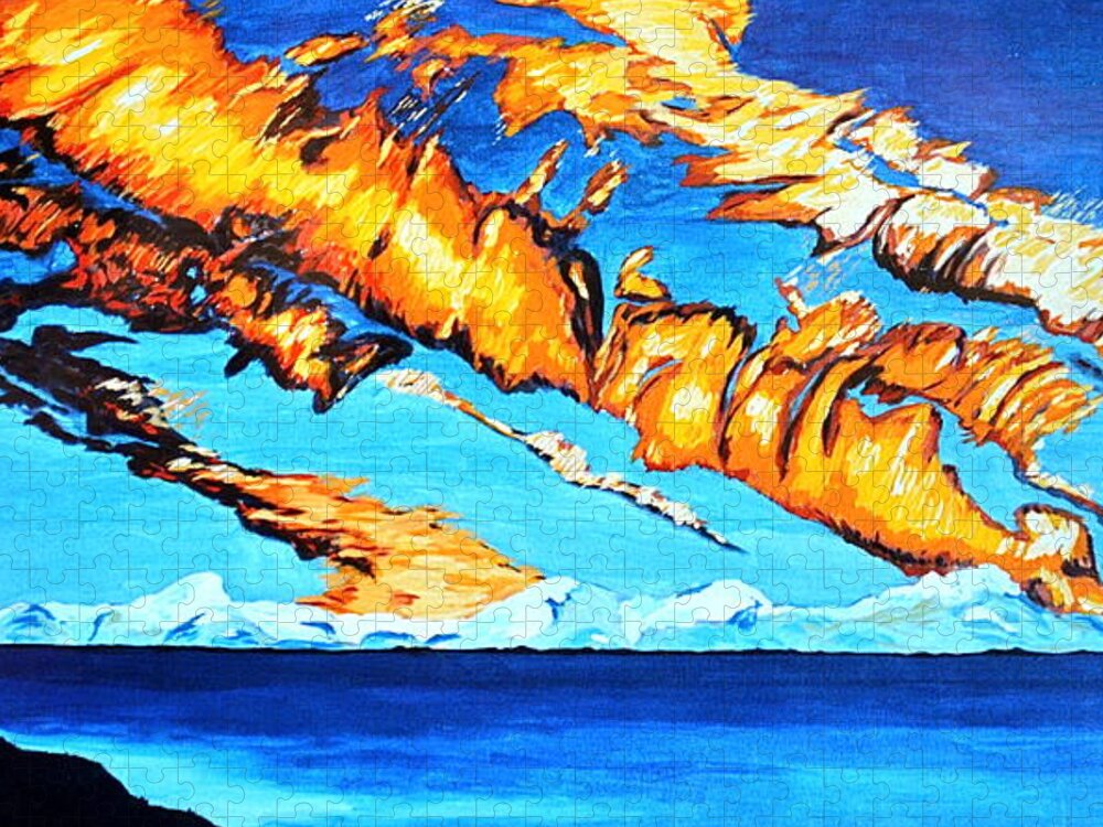 Sky Jigsaw Puzzle featuring the painting Fire Clouds by Gregory Merlin Brown