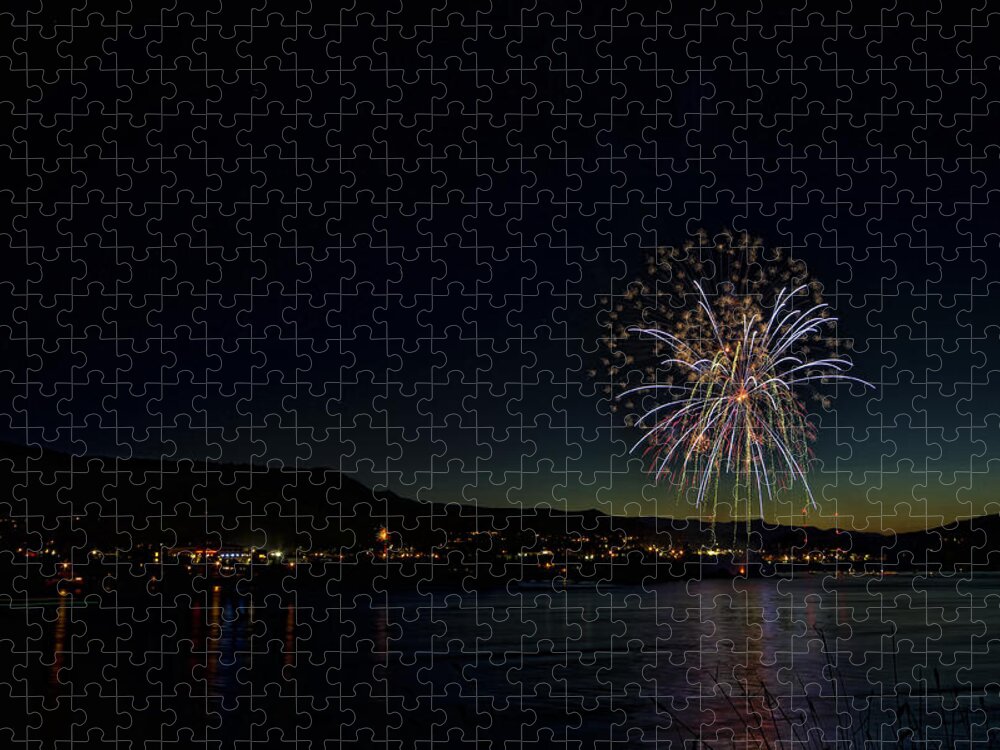 Hdr Jigsaw Puzzle featuring the photograph Fireworks on the River by Brad Granger
